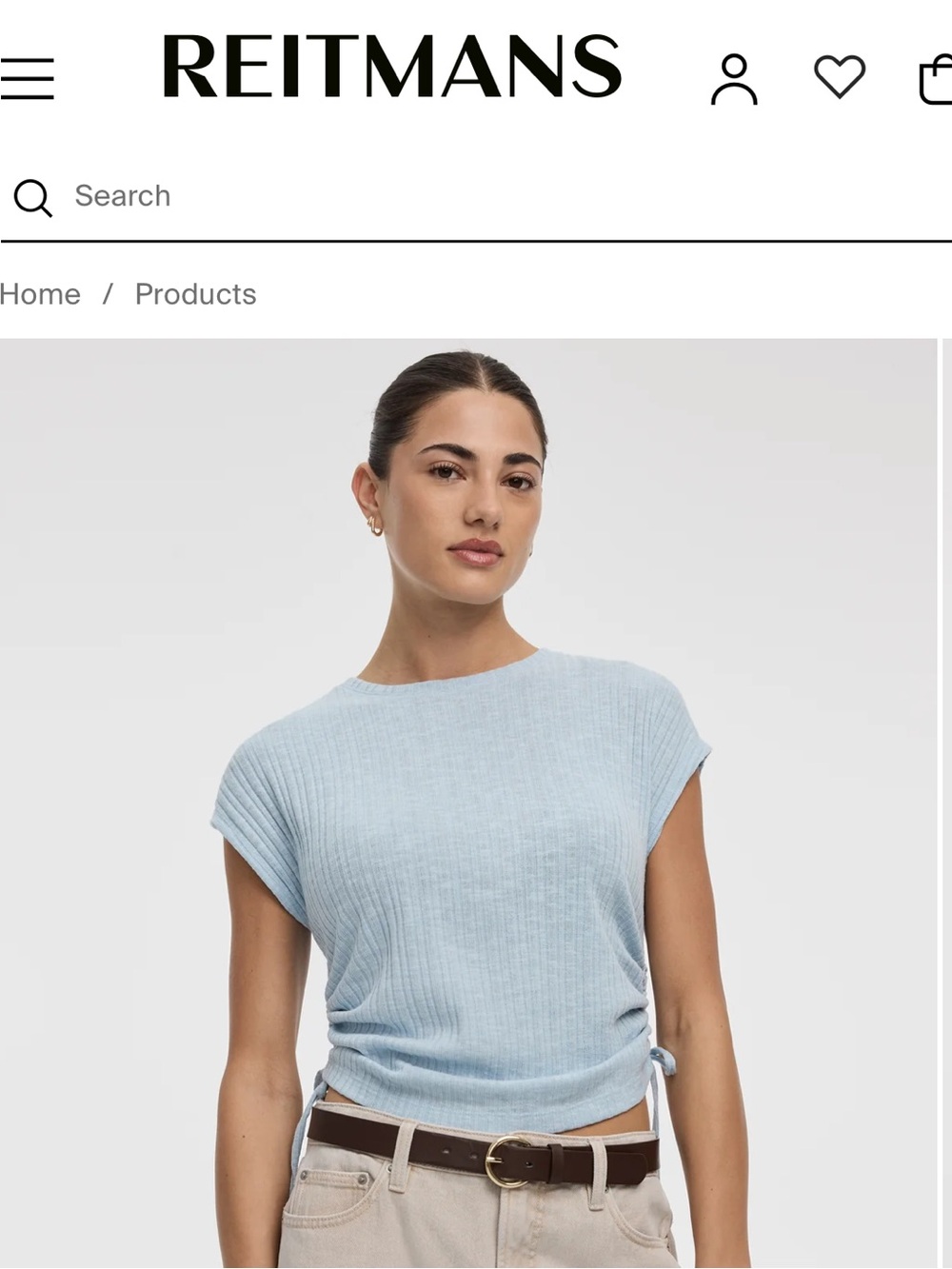 Reitmans Pale Blue Ribbed Cap Sleeve Crop Top